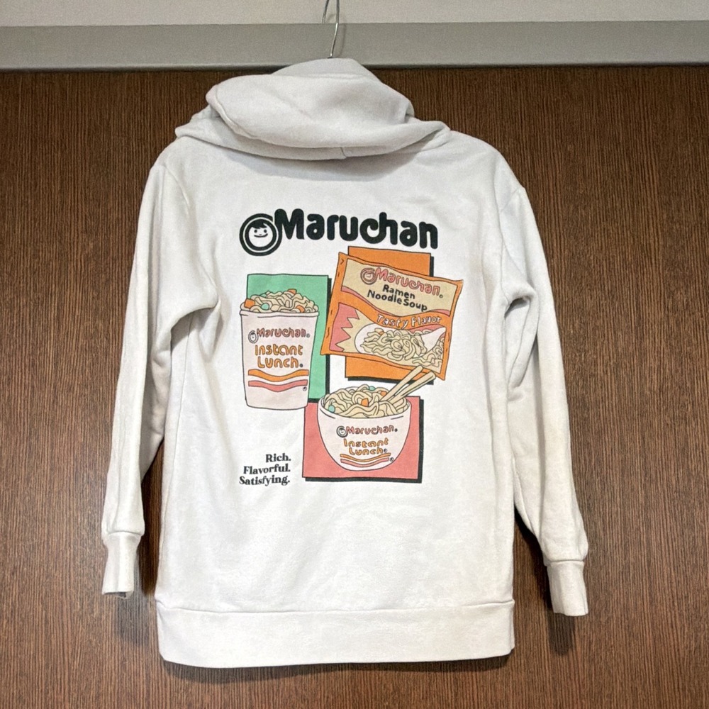 Youth Maruchan Instant Lunch Graphic Print Fleece Pullover Hoodie White Medium